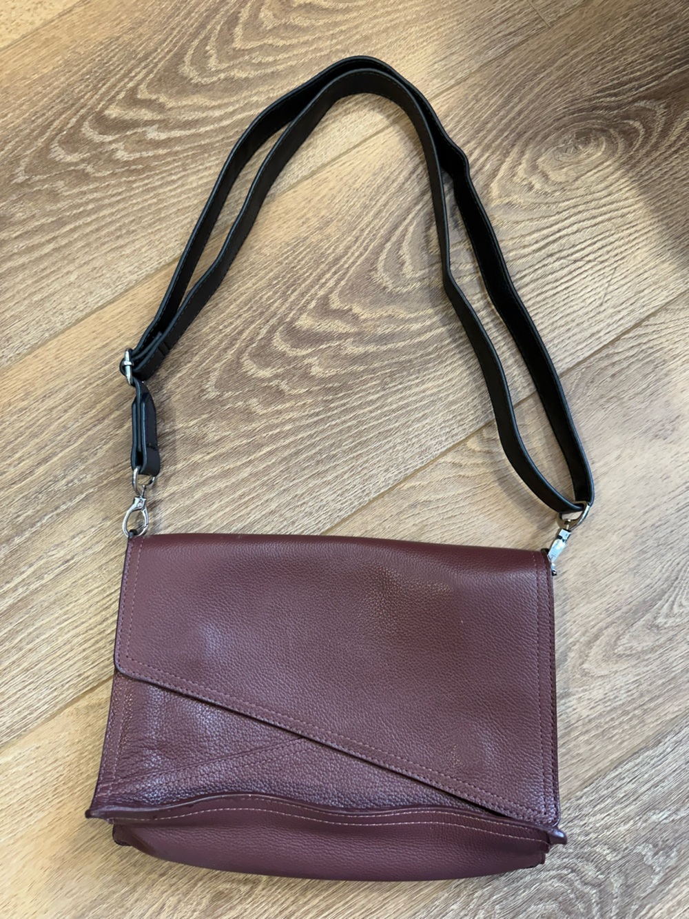 Botkier Burgundy Leather Crossbody with grey strap